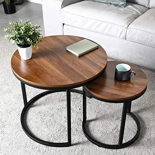 amzdeal Coffee Table for Living Room, Set of 2 Nesting Side Coffee Tables, Stable and Easy Assembly, Chipboard Table Top with Metal Frame - Large : Φ 23.6×19.7 inch, Small : Φ 15.7×16.3 inch, Walnut amzdeal Coffee Table for Living Room, Set of 2 Nesting Side Coffee Tables, Stable and Easy Assembly, Chipboard Table Top with Metal Frame - Large : Φ 23.6×19.7 inch, Small : Φ 15.7×16.3 inch, Walnut