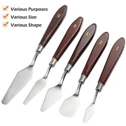 5 Pcs Palette Knives Set with 10 Pcs Painting Brushes, FineGood Stainless Steel Spatula Oil Paint Metal Knife Wood Handle and Nylon Hair Brushes for Artists Beginners