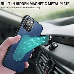 Neeliup Compatible with iPhone 12/12 Pro Magnetic Case, [Invisible Metal Plate Support Magnetic Car Mount][Premium PU Leather] Soft Silicone Bumper Ultra Slim Shockproof 6.1'' Cover-Blue