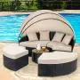 Walsunny Patio Furniture Outdoor Lawn Backyard Poolside Garden Round Daybed with Retractable Canopy Wicker Rattan, Seating Separates Cushioned Seats Walsunny Patio Furniture Outdoor Lawn Backyard Poolside Garden Round Daybed with Retractable Canopy Wicker Rattan, Seating Separates Cushioned Seats