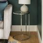 Walker Edison Ophelia Contemporary Metal and Glass Round C Accent Table, 16 Inch, Glass and Silver