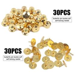 Tie Tacks and Clutch Backs Set, 30 Pieces Metal Pin Backs Locking Pin Keepers with 30 Pieces 10mm Tie Tacks Blank Pins (Gold)- No Tool Required