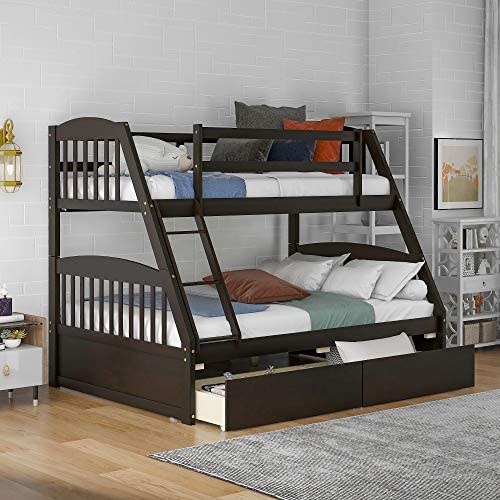 Merax Solid Wood Twin Over Full Bunk Bed with Two Storage Drawers (Espresso)
