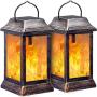 TomCare Solar lights Metal Flickering Flame Solar Lantern Outdoor Hanging Lanterns Lighting Heavy Duty Solar Powered Waterproof Umbrella LED Flame Lights for Garden Patio Pathway Deck Yard, 2 Pack