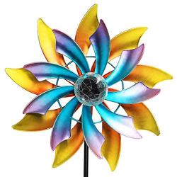 MAGGIFT 57 Inch Solar Wind Spinner with Metal Garden Stake, Multi Color Changing LED Solar Powered Glass Ball, Outdoor Wind Catcher Yard Patio Christmas Holiday Decoration