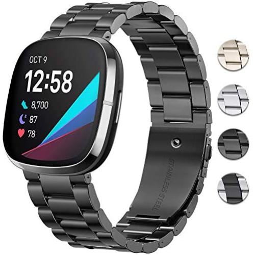 DAIKA Metal Bands Compatible with Fitbit Sense/Versa 3, Solid Stainless Steel Strap Replacement Wristband Business Bracelet Accessories with Metal Buckle Clasp for Sense/Versa 3 Smartwatch