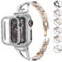 Bekomo Compatible with apple watch Band 38mm 42mm 40mm 44mm,1 pack bling Jewelry women Metal Strap and 2 pack Soft PC Bumper Protective Case Replacement for iWatch Series 5/4/3/2/1.
