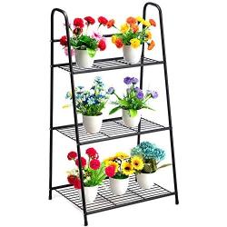 DOEWORKS 3 Tier Metal Plant Stand, Ladder-Shaped Storage Rack Stand Shelf,Shoe Organizer, Utility Storage for Indoor Outdoor Use, Black