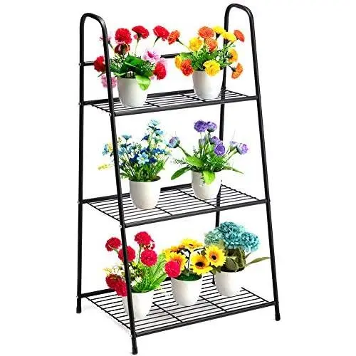 DOEWORKS 3 Tier Metal Plant Stand, Ladder-Shaped Storage Rack Stand Shelf,Shoe Organizer, Utility Storage for Indoor Outdoor Use, Black DOEWORKS 3 Tier Metal Plant Stand, Ladder-Shaped Storage Rack Stand Shelf,Shoe Organizer, Utility Storage for Indoor Outdoor Use, Black