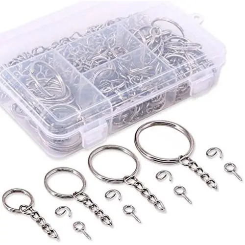 Swpeet 300Pcs Sliver Key Chain Rings Kit, 100Pcs Keychain Rings with Chain and 100Pcs Jump Ring with 100Pcs Screw Eye Pins Bulk for Jewelry Findings Making - 3/5 Inch, 4/5 Inch, 1 Inch, 6/5 Inch Swpeet 300Pcs Sliver Key Chain Rings Kit, 100Pcs Keychain Rings with Chain and 100Pcs Jump Ring with 100Pcs Screw Eye Pins Bulk for Jewelry Findings Making - 3/5 Inch, 4/5 Inch, 1 Inch, 6/5 Inch