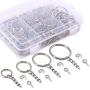 Swpeet 300Pcs Sliver Key Chain Rings Kit, 100Pcs Keychain Rings with Chain and 100Pcs Jump Ring with 100Pcs Screw Eye Pins Bulk for Jewelry Findings Making - 3/5 Inch, 4/5 Inch, 1 Inch, 6/5 Inch