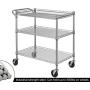 Finnhomy 3 Tier Heavy Duty Commercial Grade Utility Cart, Wire Rolling Cart with Handle Bar, Steel Service Cart with Wheels, Utility Shelf Plant Display Shelf Food Storage Trolley, NSF Listed