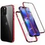 HENGHUI Case Compatible with iPhone 12 Mini Magnetic Clear Glass Case ，Aluminum Metal Bumper 360 Full-Body Protecive Cover Built-in Screen Protector (Red, iPhone12Mini)