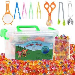 MAGICLUB Water Beads with Fine Motor Skills Toy Set Non-Toxic Water Sensory Toy for Kids-30,000 Beads Sensory Bin Kit with 1 Scoop 1 Spoon and 6 Tweezers Jelly Beads for Early Skill Development