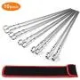 MVZAWINO Premium Kabob Skewers, 10 Pack 17'' Stainless Steel Grilling Skewers, Flat Metal Barbecue BBQ Skewers for Grilling, Wide Reusable Shish Kebab Skewers BBQ Sticks w/Handy Storage Bag