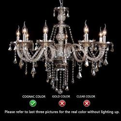 Ridgeyard 25.6 x 35.4 Inch Modern Luxurious 10 Lights K9 Crystal Chandelier Candle Pendant Lamp Living Room Ceiling Lighting for Dining Bedroom Hallway Entry (Cognac/Champagne Color)