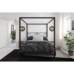 DHP Rosedale Metal 4 Poster Canopy Bed with Crisscross Headboard and Footboard - Queen (Black)