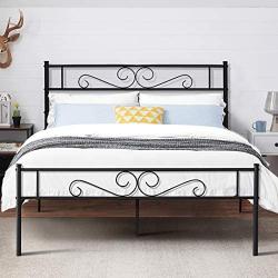 VECELO Metal Platform Bed Frame/Mattress Foundation with Vintage HeadBoard & Footboard, Easy Assembly, Full, Black