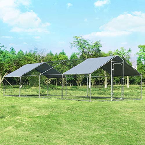 Giantex Large Metal Chicken Coop, Walk-in Chicken Coops Run House Shade Cage with Waterproof and Anti-Ultraviolet Cover for Outdoor Backyard Farm Use, Hen Run House Poultry Habitat (10 x 26 x 6.4ft)