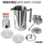 Mueller French Press Double Insulated 310 Stainless Steel Coffee Maker 4 Level Filtration System, No Coffee Grounds, Rust-Free, Dishwasher Safe