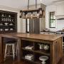 Lingkai Industrial Kitchen Island Light 3-Light Wood Chandelier Farmhouse Pendant Hanging Light Fixture Rectangle Wood Frame Metal Caged Ceiling Light