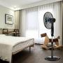 COSTWAY Pedestal Fan, 16-Inch Adjustable Height Fan, 3-Speed Digital Control, Timer, LCD Display, Double Blades, Remote Control, Oscillating Stand Fan for Home, Office, Bedroom