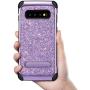 UARMOR Case for Galaxy S10, Galaxy S10 Glitter Case, Samsung S10 Case, Luxury Glitter Bling Shockproof Kickstand Hybrid Sparkly Shiny PU Leather Hard Cover Case for Samsung Galaxy S10, Purple