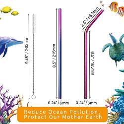 VEHHE Metal Straws Stainless Steel Straws 8 Set Reusable Drinking Rainbow Straws with Cleaning Brush for 20 OZ Tumblers(4 Straight + 4 Bent + 2 Brush)