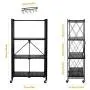Foldable Shelving Unit Storage Rack on Wheels Large Capacity, Heavy Duty Steel 4-Shelf Organizer with Hooks, Black Foldable Shelving Unit Storage Rack on Wheels Large Capacity, Heavy Duty Steel 4-Shelf Organizer with Hooks, Black
