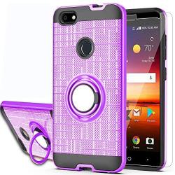 ZTE Blade X Z965 Case with HD Screen Protector,Ymhxcy 360 Degree Rotating Ring & Bracket Rubber Dual Layer Shock Bumper Resistant Back Cover for ZTE Blade X Z965-ZH Purple