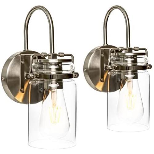 Best Choice Products Industrial Metal Hardwire Wall Light Lamp Sconces w/Clear Glass Jar Shade, Silver, Set of 2