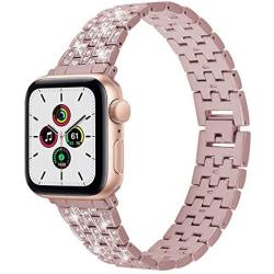 ALADRS Bling Bands Compatible with Apple Watch Band 38mm 40mm, Dressy Diamond Rhinestone Metal Straps for iWatch SE Series 6 5 4 3 2 1, Rose Pink (Matte)