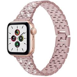 ALADRS Bling Bands Compatible with Apple Watch Band 38mm 40mm, Dressy Diamond Rhinestone Metal Straps for iWatch SE Series 6 5 4 3 2 1, Rose Pink (Matte)