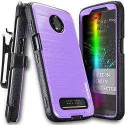 COVRWARE Iron Tank Case for Moto Z3 Play/Moto Z3 with Built-in [Screen Protector] Heavy Duty Full-Body Rugged Holster Armor Case [Brushed Metal Texture Design][Belt Swivel Clip][Kickstand], Purple