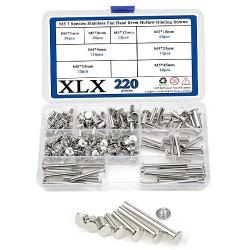 XLX 220PCS(110 Set) M5 7 Species Stainless Flat Head Rivet Hollow Binding Screws  T-Shape Round Docking Rivet Assortment Kit for Scrapbook Album Binding and Leather Repair