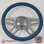 14'' Gun Metal Billet Steering Wheel Full Wrap with Horn Button-Blue