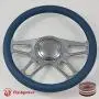 14'' Gun Metal Billet Steering Wheel Full Wrap with Horn Button-Blue 14'' Gun Metal Billet Steering Wheel Full Wrap with Horn Button-Blue