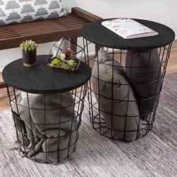 Lavish Home Nesting End Tables with Storage (Black)