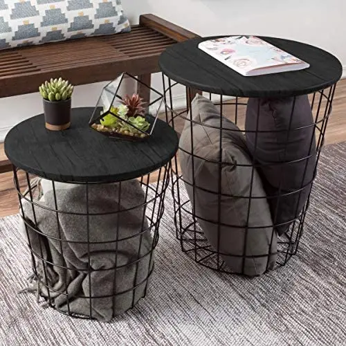Lavish Home Nesting End Tables with Storage (Black) Lavish Home Nesting End Tables with Storage (Black)