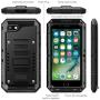 Compatible iPhone 8 Case, SE 2020 Waterproof Phone Case for iPhone 7 with Stand, Shockproof Military Grade Heavy Duty Silicone with Screen Protector Full Body Rugged Armor Metal Cover for Apple Black