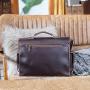 Polare 17'' Mens Full Grain Leather Laptop Briefcase Business Messenger Bag Satchel With YKK Metal Zippers