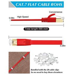 Cat 7 Ethernet Cable,50 Ft High Speed Solid Flat Internet LAN Computer Patch Cord, Faster Than Cat5e Cat5 Cat6 Network,Slim Cat7 Network LAN Wire with Rj45 Connectors for Router, Modem, Xbox