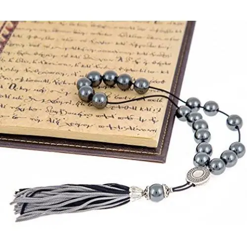 Hematite Gemstone, Handmade Greek Worry Beads or Komboloi with Alpaca Metal Parts on Pure Silk Cord & Tassel, Length 30cm, 11.8 Hematite Gemstone, Handmade Greek Worry Beads or Komboloi with Alpaca Metal Parts on Pure Silk Cord & Tassel, Length 30cm, 11.8