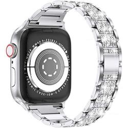 LELONG for Apple Watch Band 38mm 40mm 42mm 44mm SE Series 6 Series 5 4 3 2 1 , Bling Replacement Bracelet iWatch Band, Diamond Rhinestone Stainless Steel Metal Wristband Strap