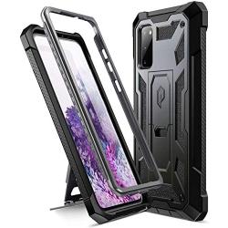 Poetic Spartan Series Designed for Samsung Galaxy S20 Case, Full-Body Rugged Dual-Layer Metallic Color Accent Premium Leather Texture Shockproof Protective Cover with Kickstand, Metallic Gun Metal