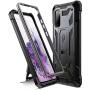 Poetic Spartan Series Designed for Samsung Galaxy S20 Case, Full-Body Rugged Dual-Layer Metallic Color Accent Premium Leather Texture Shockproof Protective Cover with Kickstand, Metallic Gun Metal