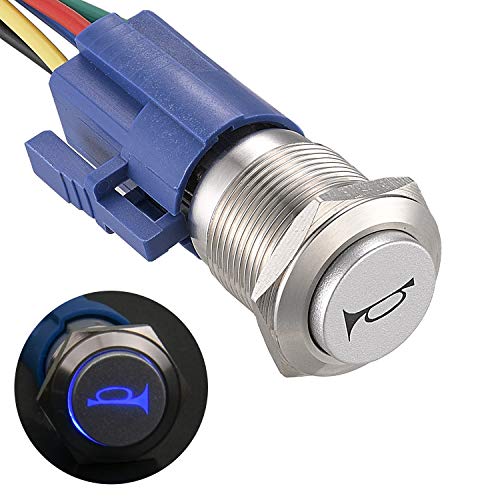 APIELE 16mm 12V Momentary Speaker Horn Push Button Toggle Switch 0.63'' Mounting Hole 1NO 1NC SPDT with Pre-Wiring Socket for Car Auto Motor (Blue) APIELE 16mm 12V Momentary Speaker Horn Push Button Toggle Switch 0.63'' Mounting Hole 1NO 1NC SPDT with Pre-Wiring Socket for Car Auto Motor (Blue)