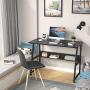 Homfio Computer Desks for Home Office 39” Modern Sturdy Writing Desk with Bookshelf Study Table Desk with Metal Legs Industrial Tiny Table for Small Space, Black