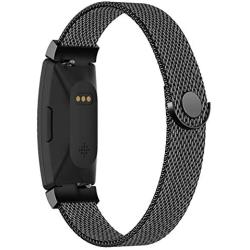 POY Compatible with Fitbit Inspire Hr Bands, Stainless Steel Replacement for Fitbit Inspire and Ace 2 Metal Loop Bracelet Sweatproof Wristbands for Women Men Black Small