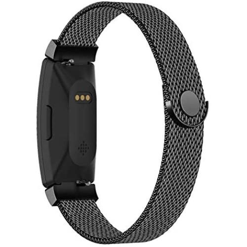 POY Compatible with Fitbit Inspire Hr Bands, Stainless Steel Replacement for Fitbit Inspire and Ace 2 Metal Loop Bracelet Sweatproof Wristbands for Women Men Black Small